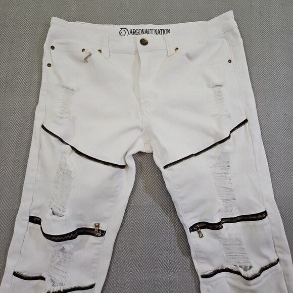 Argonaut Nation Men's White Slim Straight Jeans Size W38 x L32 Distressed Zipper - Picture 8 of 12